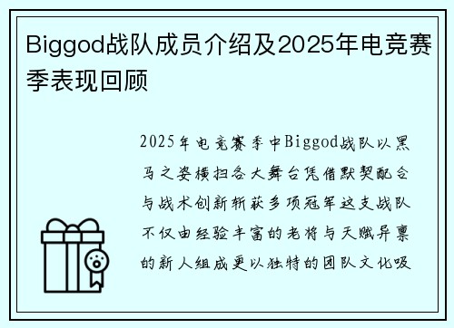 Biggod战队成员介绍及2025年电竞赛季表现回顾